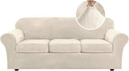 Modern Velvet Plush 4-Piece Sofa Slipcover Ivory