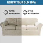 Modern Velvet Plush 4-Piece Sofa Slipcover Ivory