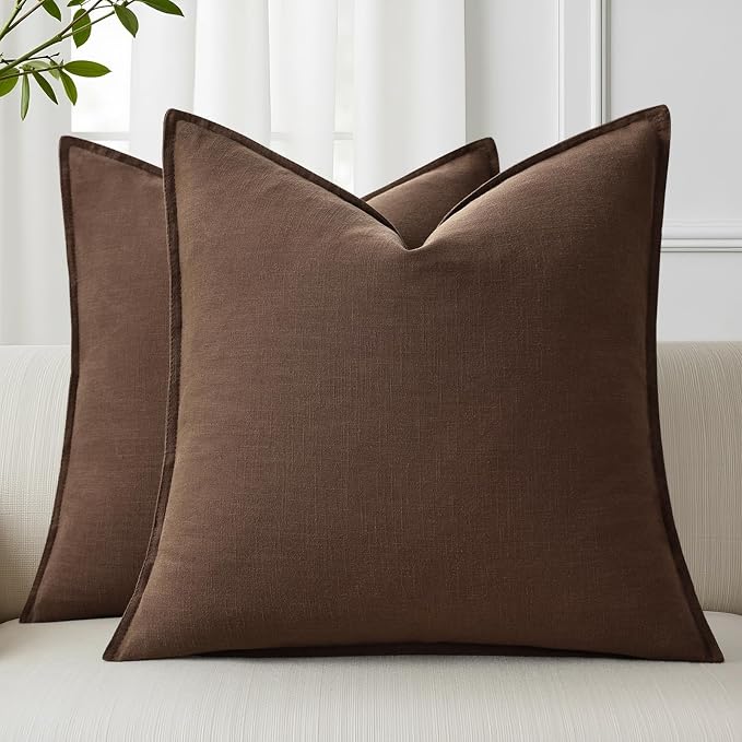 Linen Throw Pillow Covers 24x24 Set of 2