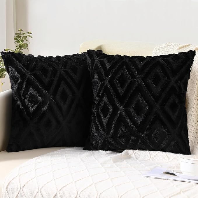 Faux Fur Throw Pillow Covers 18x18 Set of 2