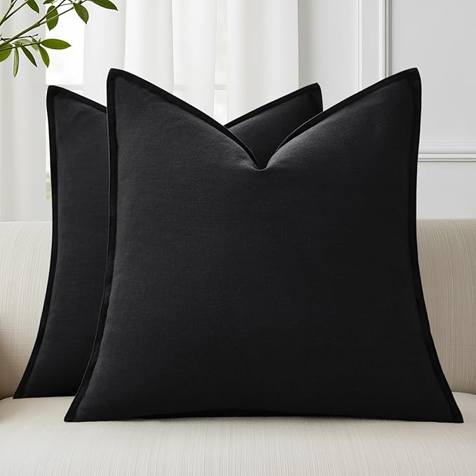Linen Throw Pillow Covers 24x24 Set of 2