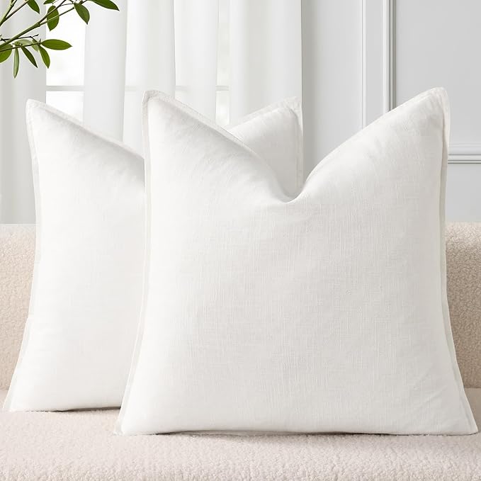 Linen Throw Pillow Covers 24x24 Set of 2
