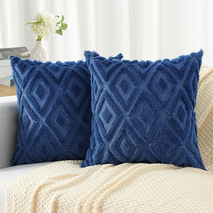 Faux Fur Throw Pillow Covers 18x18 Set of 2