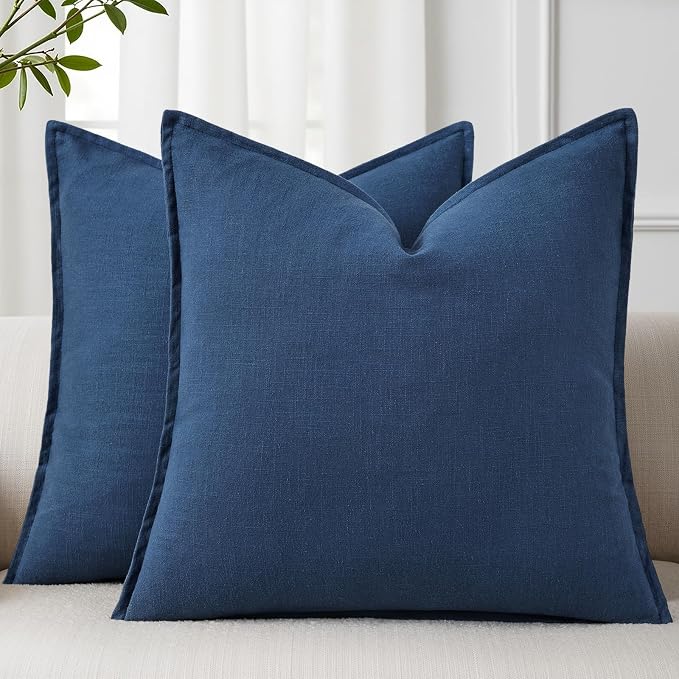 Linen Throw Pillow Covers 24x24 Set of 2