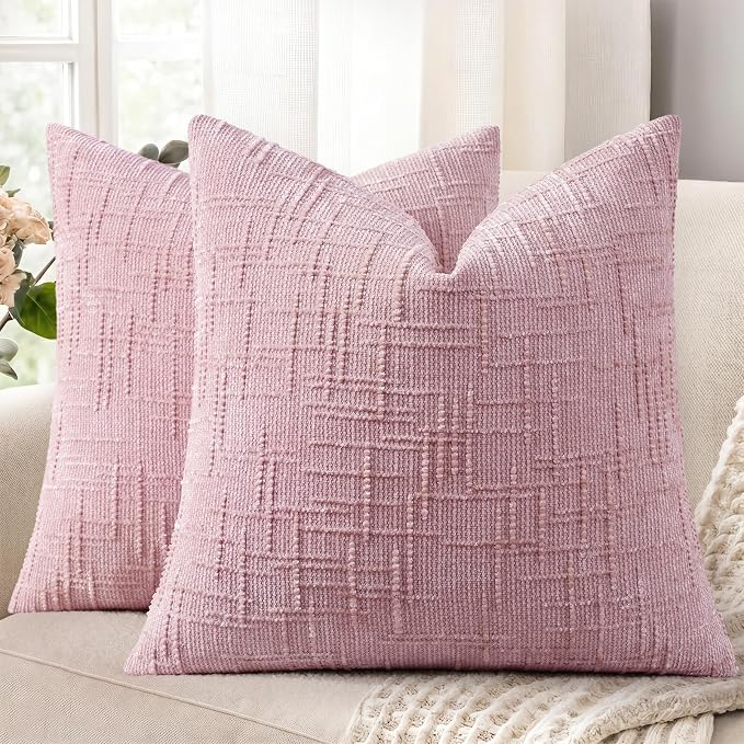 Textured Chenille Throw Pillow Covers 16x16 Set of 2