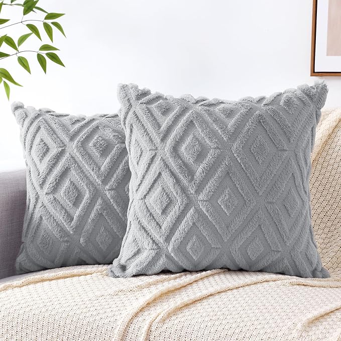 Faux Fur Throw Pillow Covers 18x18 Set of 2