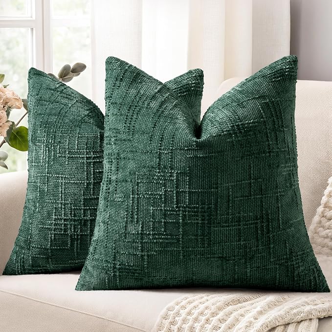 Textured Chenille Throw Pillow Covers 16x16 Set of 2
