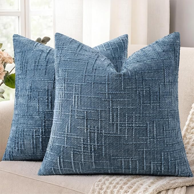 Textured Chenille Throw Pillow Covers 16x16 Set of 2