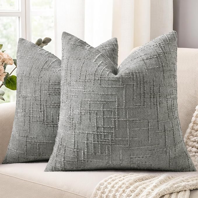 Textured Chenille Throw Pillow Covers 16x16 Set of 2